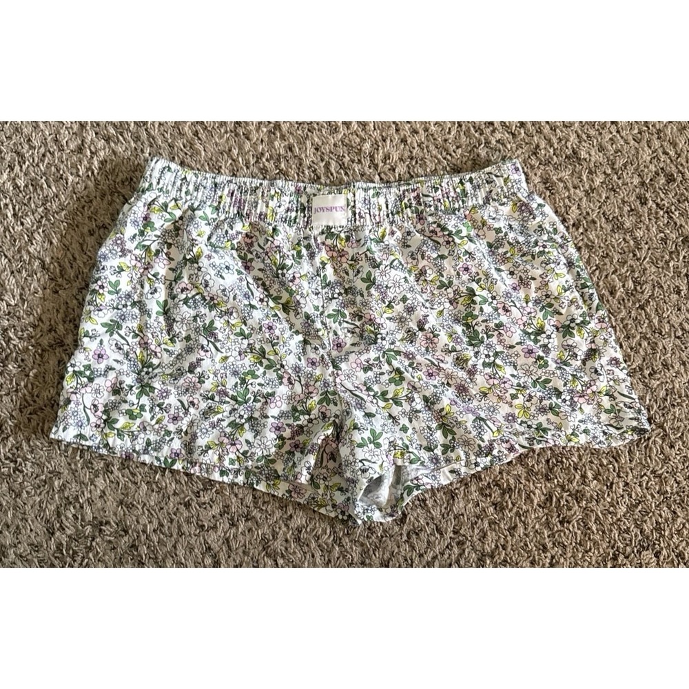 Joyspun Women's White Floral Woven Pajama Boxer Shorts Size Medium